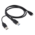 Pikkukuva 1 / 5: Musta kaksois-A-Micro-B USB 3.0 Y-kaapeli Sumsang Galaxy S5 Note 3 USB HUB:lle