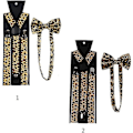 Miniatyrbild 3 av 4: Unisex hängslen fluga Set Bred Leopard Print Justerbar 3 Clip-on Y-back bälte, Khaki