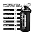 Miniatyrbilde 2 av 5: 64oz Glass Vannflasker Med Sugerør, Glassflaske Med Silikonhylse Og Tidmerker, For Trening Hjem