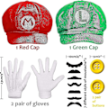 Pikkukuva 2 / 3: Super Mario Bros Mario Ja Luigi Hatut, Lakit, Viikset, Hanskat, Napit, Cosplay-asu