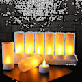 Miniatyrbilde 2 av 4: Flammeløse Lys - 12 Oppladbare LED Flakkende Telys + 12 Frostede Kopper - Leveres Med Ladestasjon, Ingen Batteri Nødvendig