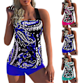 Pikkukuva 3 / 3: Naisten kukkaiset uimapuvut Bikinit Tankinit Halterneck Topit Poikien shortsit Set Uimapuku Plus Size Blue 4XL