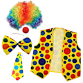 Miniatyrbild 1 av 5: 5-pack Clown Kostymset Clownperuk Näsa Väst För Cheer Cosplay Fester Karnevaler Utklädning