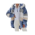 Miniatyrbillede 1 af 4: Dame Vinter Plys Hætte Frakke Langærmet Zip Up Tyk Cardigan Varm Løs Jakke W Blue M