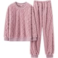 Miniatyrbillede 3 af 3: HAUFR Dame Fluffy Fleece Pyjamas Sæt 2 dele Varm Fleece Pyjamas Sæt Bløde Nattøj Langærmede Crewneck Lommer Bukser Y Pink X-Large