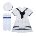 Miniatyrbilde 1 av 4: Iefiel Barn Flickor Sailor Uniform Cosplay Kostym Skolkör Nyhet Fest Performance Dans Klänning med hatt Strumpor Set Y Black  White 100cm