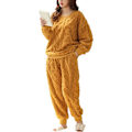Miniatyrbild 1 av 3: HAUFR Dam Fluffy Fleece Pyjamas Set 2 delar Varm Fleece Pyjamas Set Mjuka nattkläder Långärmade Crewneck fickor Byxor Y Yellow X-Large