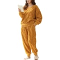 Miniatyrbilde 1 av 3: HAUFR Dame Fluffy Fleece Pyjamas Set 2 deler Varm Fleece Pyjamas Set Myke nattklær Langærmede Crewneck lommer Bukser Y Yellow X-Large