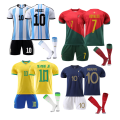 Miniatyrbillede 1 af 3: Børns Voksne Fodboldsæt Qatars Landsholds Træningsdragt - Ronaldo Portugal Home 7 Kids 24(130-140CM)