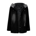 Miniatyrbillede 2 af 4: Vinter Tyk Jeansjakke Dame Casual Dampet Ærme Pels Krave Hætte Varmt Frakke W Black L