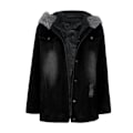 Miniatyrbillede 2 af 4: Vinter Tyk Jeansjakke Dame Casual Langærmet Pels Krave Hætte Varmt Frakke W Black XL