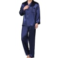 Miniatyrbilde 1 av 4: Satin Button-down sett for menn - 2-delt Silky Loungewear Navy blue XL