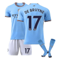 Miniatyrbillede 1 af 2: Manchester City Hjem nr 17 De Bruyne nr 9 Haaland Jersey Dragt xZ No.17 Kids 24(130-140CM)