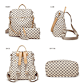Miniatyrbillede 7 af 10: Rutet rygsæk PU-læder Bærbar computer Rygsæk Daypack H White 12.21*11.43 inch