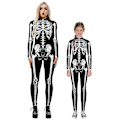 Miniatyrbillede 1 af 5: Halloween-skeletdragt til børn og voksne, behagelig Onesie Jumpsuit Tak!！ Black 125cm-130cm