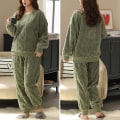 Miniatyrbilde 2 av 3: HAUFR Dame Fluffy Fleece Pyjamas Set 2 deler Varm Fleece Pyjamas Set Myke nattklær Langærmede Crewneck lommer Bukser Y Green Medium