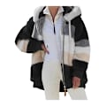 Miniatyrbillede 1 af 4: Dam Vinter Plysjakke med Hætte Langærmet Zip Up Tyk Cardigan Varm Løs Jakke W Black XL