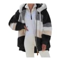 Miniatyrbillede 1 af 4: Dame Vinter Plys Hætte Frakke Langærmet Zip Up Tyk Cardigan Varm Løs Jakke W Black 2XL