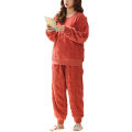 Miniatyrbilde 1 av 3: HAUFR Dame Fluffy Fleece Pyjamas Set 2 deler Varm Fleece Pyjamas Set Myke nattklær Langærmede Crewneck lommer Bukser Y Orange Red X-Large