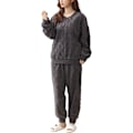 Miniatyrbild 1 av 3: HAUFR Dam Fluffy Fleece Pyjamas Set 2 delar Varm Fleece Pyjamas Set Mjuka nattkläder Långärmade Crewneck fickor Byxor Y Black X-Large