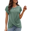 Miniatyrbillede 2 af 3: HAUFR Dame Sommer Top Casual Cap Sleeve Twist Front Eyelet T-shirts . 01-white XX-Large
