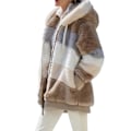 Miniatyrbillede 2 af 4: Dame Vinter Plys Hætte Frakke Langærmet Zip Up Tyk Cardigan Varm Løs Jakke W Khaki M