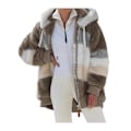 Miniatyrbillede 1 af 4: Dame Vinter Plys Hætte Frakke Langærmet Zip Up Tyk Cardigan Varm Oversize Jakke W Khaki L