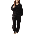 Miniatyrbilde 1 av 3: HAUFR Dame Fluffy Fleece Pyjamas Set 2 deler Varm Fleece Pyjamas Set Myke nattklær Langærmede Crewneck lommer Bukser Y Black 01 X-Large