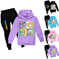Miniatyrbild 2 av 3: Pojkar Flickor LANKYBOX Hoodies & Byxor Sport Träningsoverall Set Present H purple 140cm