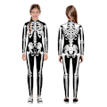 Miniatyrbillede 4 af 5: Halloween-skeletdragt til børn og voksne, behagelig Onesie Jumpsuit Tak!！ Black S
