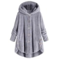 Miniatyrbillede 1 af 4: Kvinde Oversize Hættefrakke Vinter Fleece Hoodie Plys Tyk Jakke Varmt Ydertøj Light Gray L