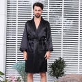 Miniatyrbild 1 av 5: Herr Satin Silk Lyx Pyjamas Kimono Morgonrock Morgonrock Pjs Loungewear Black 3XL