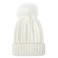 Miniatyrbild 2 av 4: Vinter stickad mössa Dam varm vävd cap med slät inre skyddsfrisyr W White