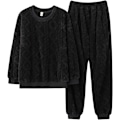Miniatyrbillede 3 af 3: HAUFR Dame Fluffy Fleece Pyjamas Sæt 2 dele Varm Fleece Pyjamas Sæt Bløde Nattøj Langærmede Crewneck Lommer Bukser Y Black 01 Medium