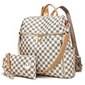 Miniatyrbillede 5 af 10: Rutet rygsæk PU-læder Bærbar computer Rygsæk Daypack H White 12.21*11.43 inch