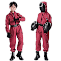 Miniatyrbild 2 av 2: Barns Squid Play Kostym Cosplay Jumpsuit + Mask H Triangles Triangles 140cm