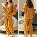 Miniatyrbillede 2 af 3: HAUFR Dame Fluffy Fleece Pyjamas Sæt 2 dele Varm Fleece Pyjamas Sæt Bløde Nattøj Langærmede Crewneck Lommer Bukser Y Yellow X-Large