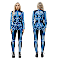 Miniatyrbillede 1 af 5: Halloween-skeletdragt til børn og voksne, behagelig Onesie Jumpsuit Tak!！ Blue L