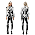 Miniatyrbillede 2 af 5: Halloween-skeletdragt til børn og voksne, behagelig Onesie Jumpsuit Tak!！ Black L