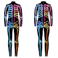 Miniatyrbillede 4 af 5: Halloween-skeletdragt til børn og voksne, behagelig Onesie Jumpsuit Tak!！ Colorful S