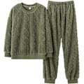 Miniatyrbillede 3 af 3: HAUFR Dame Fluffy Fleece Pyjamas Sæt 2 dele Varm Fleece Pyjamas Sæt Bløde Nattøj Langærmede Crewneck Lommer Bukser Y Green X-Small