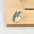 Miniatyrbild 3 av 4: Vingar Ring Retro Fjäder Silver Ring Justerbar Ring Presenter För Kvinnor Män 18