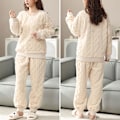 Miniatyrbild 2 av 3: HAUFR Dam Fluffy Fleece Pyjamas Set 2 delar Varm Fleece Pyjamas Set Mjuka nattkläder Långärmade Crewneck fickor Byxor Y Apricot Large