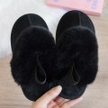 Miniatyrbillede 5 af 8: Unisex-børneplysforet hjemmesko Hyggelige imiteret pels tøfler W Svart 30