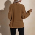 Pikkukuva 4 / 4: Naisten pyöreä kaula-aukkoinen villapaita Vohvelikudotut topit Pitkät puffhihat Casual-puserot taskulla Khaki S