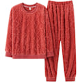 Miniatyrbillede 3 af 3: HAUFR Dame Fluffy Fleece Pyjamas Sæt 2 dele Varm Fleece Pyjamas Sæt Bløde Nattøj Langærmede Crewneck Lommer Bukser Y Orange Red Small