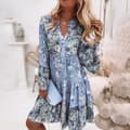 Kvinner sommer langarmede kjoler Blomstrete print strand Minikjole Light Blue 2XL