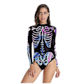 Miniatyrbillede 1 af 3: Skelettryk badedragt lynlås langærmet trekant Halloween kostumer i ét stykke W Brilliantyellow S M