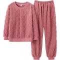Pikkukuva 3 / 3: HAUFR Dam Fluffy Fleece Pyjamas Set 2 delar Varm Fleece Pyjamas Set Mjuka nattkläder Långärmade Crewneck fickor Byxor Y Dark Pink X-Small