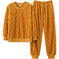Miniatyrbild 3 av 3: HAUFR Dam Fluffy Fleece Pyjamas Set 2 delar Varm Fleece Pyjamas Set Mjuka nattkläder Långärmade Crewneck fickor Byxor Y Yellow Medium